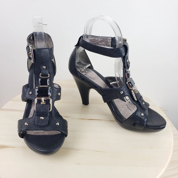 Sofft Carkis Sz 7.5M Gladiator Caged Sandals Black Leather Rhinestones Open Toe - Picture 8 of 14